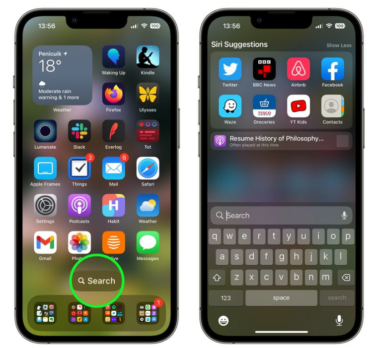 朝阳苹果手机维修分享升级到 iOS 16 后，如何删除主屏幕上的搜索按钮 